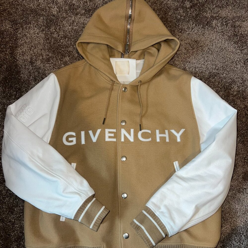 Givenchy Hooded Varsity Jacket - Beige & White